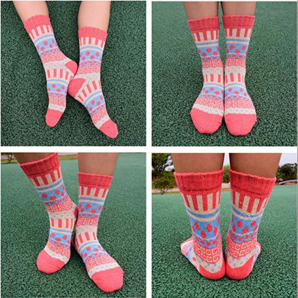 Womens 5 Pairs Vintage Style Thick Crew Socks - Picture 6 of 16